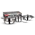 Vinod Stainless steel induction friendly Modena cookware set (Saucepan Fry pan Kadhai)